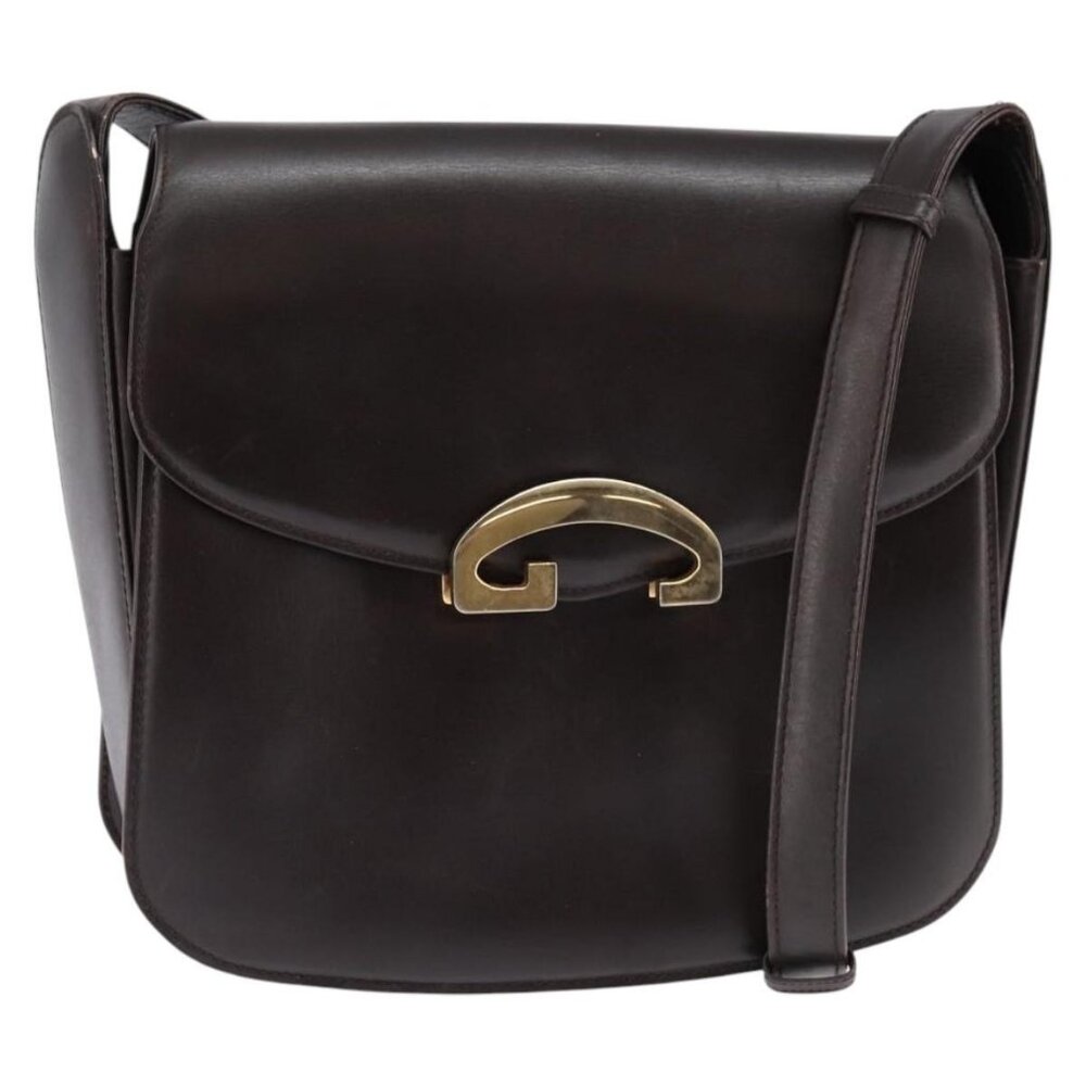 Authentic GUCCI Shoulder Bag Leather Brown Gold - Picture 1 of 16
